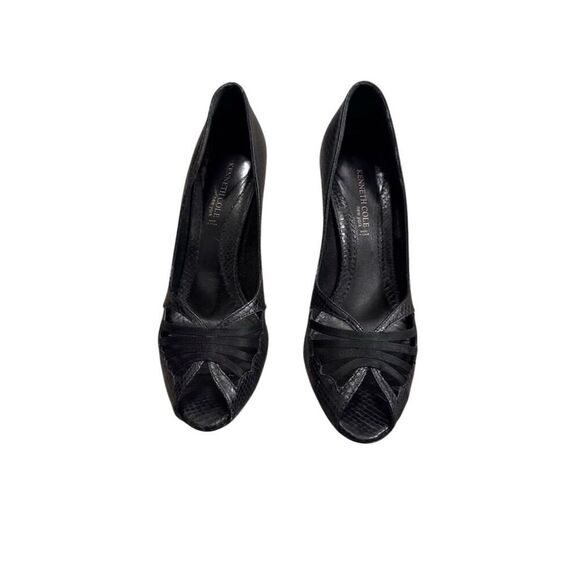 Kenneth Cole New York Women's Black Snake Print Peep Toe Pumps Size 8 - Picture 5 of 12